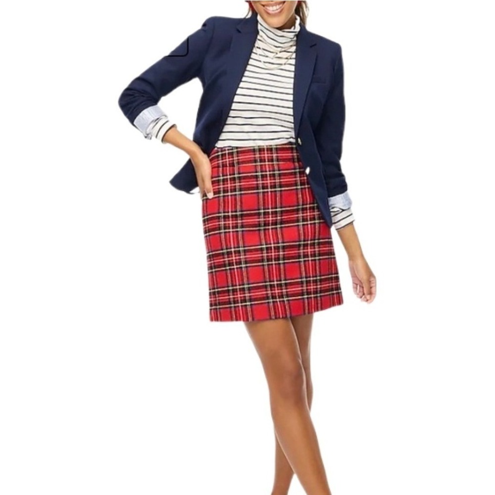 J.Crew Red Stewart Tartan Plaid Mini Skirt Size 6 A-Line Wool Blend Festive
